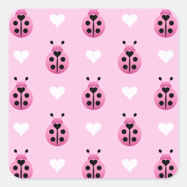 Pink Ladybugs Square Sticker (Front)