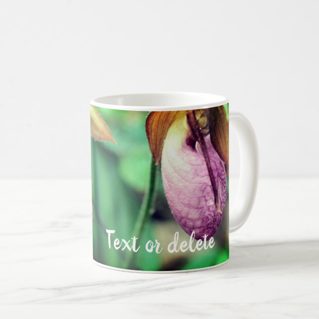 Pink Ladyslipper Flowers Personalized Coffee Mug (Front Right)