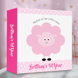 Pink Lamb Baby Girl 1st Year Cute Keepsake Photo 3 Ring Binder