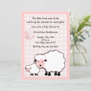 Pink Lamb Baby Girl Shower Invitation