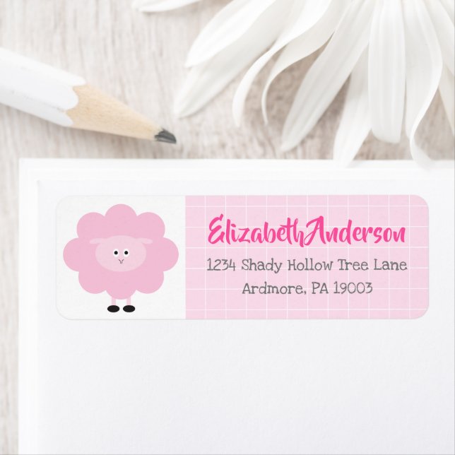 Pink Lamb Baby Shower Cute Kawaii Modern Address Label (Insitu)