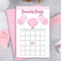 Pink Lamb Baby Shower Cute Sweet Bingo Game Card