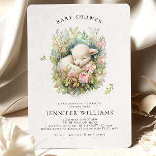 Pink Lamb Baby Shower Girl Invitations