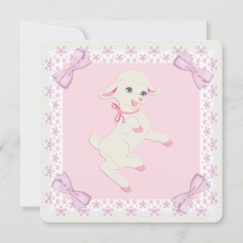 Pink Lamb Baby Shower Invitation
