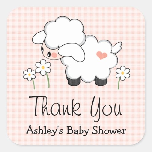 Pink Lamb Baby Shower Labels Stickers
