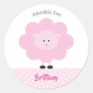 Pink Lamb Cute Adorable Ewe Back to School Name Classic Round Sticker
