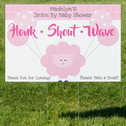 Pink Lamb Cute Modern Drive By Baby Shower Yard Sign