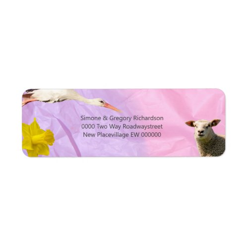 Pink Lamb Daffodil Stork spring Baby Shower Label