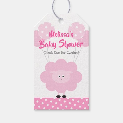 Pink Lamb Girl Baby Shower Cute Kawaii Modern Gift Tags