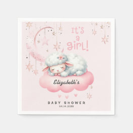 Pink Lamb Girl Baby Shower Napkins