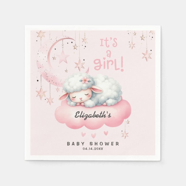 Pink Lamb Girl Baby Shower Napkins (Front)