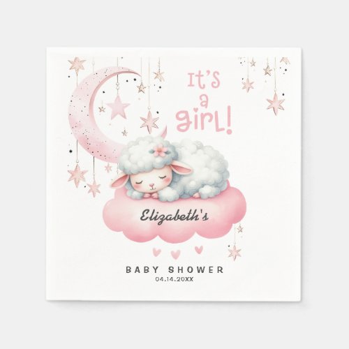 Pink Lamb Girl Baby Shower Napkins