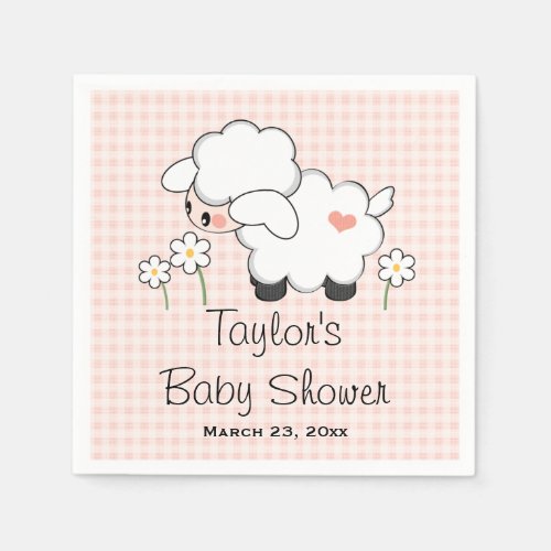 Pink Lamb Girl Baby Shower Paper Napkins