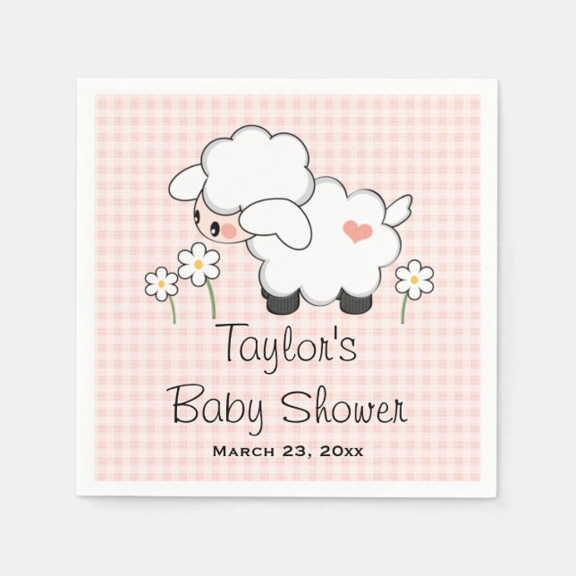 Pink Lamb Girl Baby Shower Paper Napkins (Front)
