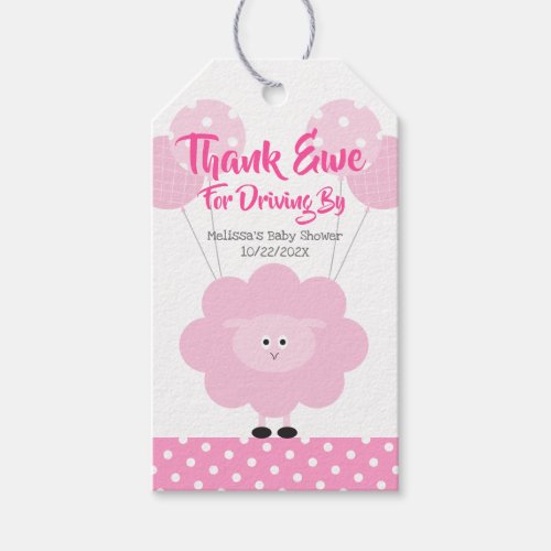 Pink Lamb Girl Cute Sweet Drive By Baby Shower Gift Tags
