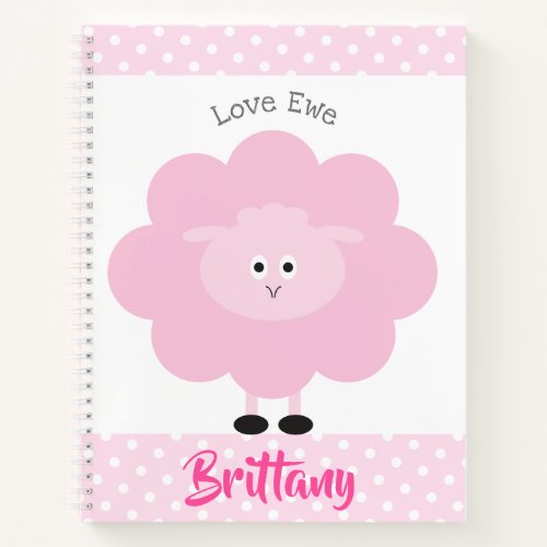Pink Lamb Love Ewe Custom Name Script Cute Girly Notebook