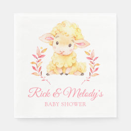 Pink Lamb Sheep Baby Shower for Girl Napkins