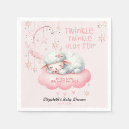 Pink Lamb Twinkle Twinkle Girl Baby Shower Napkins