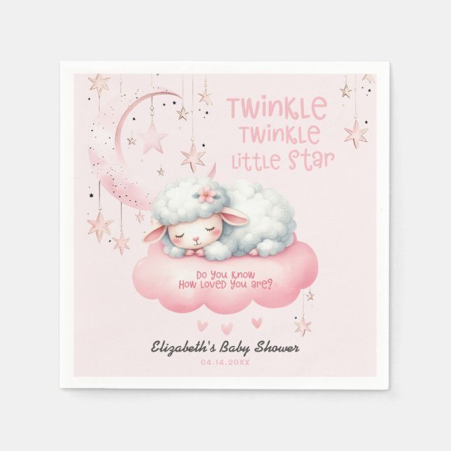 Pink Lamb Twinkle Twinkle Girl Baby Shower Napkins (Front)