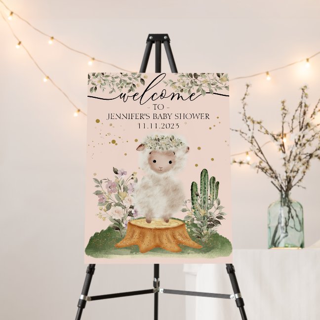 Pink Lamb Welcome Baby Shower Foam Board