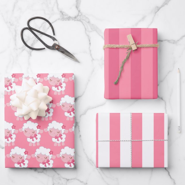Pink Lamb Wrapping Paper Set (Front)
