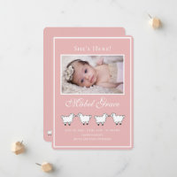 Pink Lambs Photo Birth Announcement Card