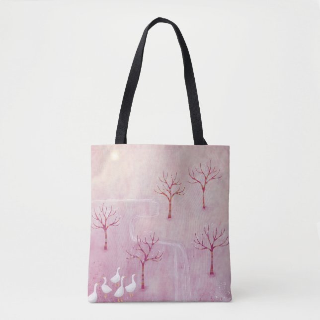 Pink Landscape Painting Tote Bag (Front)