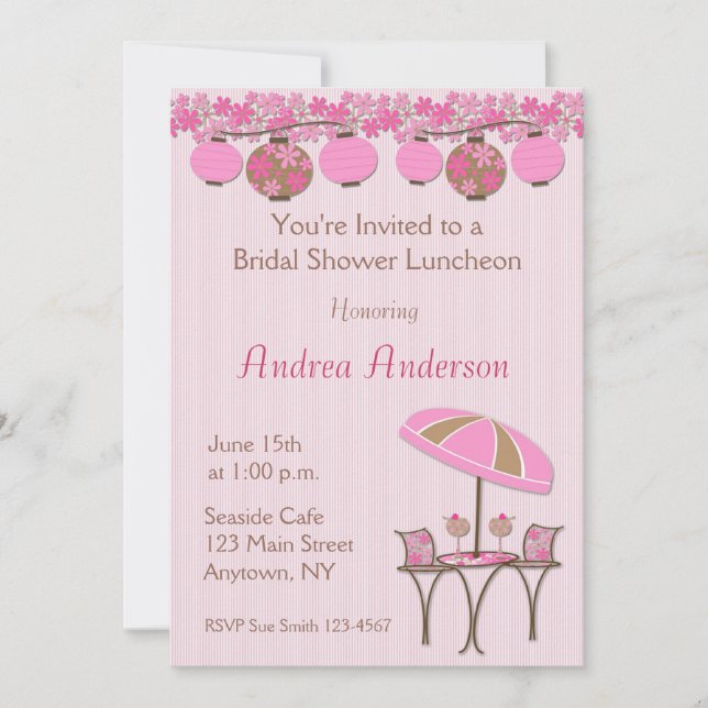 Pink Lantern Luncheon Shower Invitation (Front)