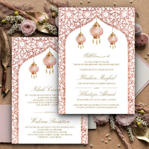Pink Lanterns Blush Rose Gold Muslim Wedding Invitation