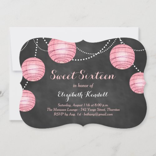 Pink Lanterns on Chalk Sweet Sixteen Invitation