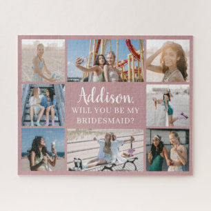 Pink Large 8 Photo Collage Bridesmaid Proposal Jigsaw Puzzle
