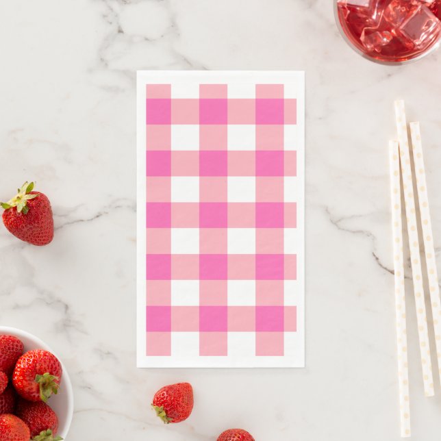 Pink Large Gingham Plaid Checks Paper Guest Towels (Insitu)