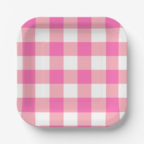 Pink Large Gingham Plaid Checks Paper Plates