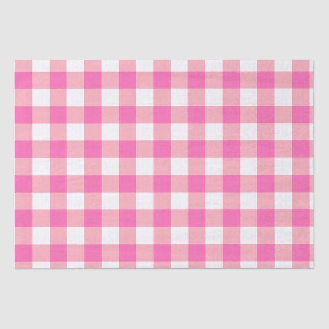 Pink Large Gingham Plaid Checks Tissue Paper (Front)