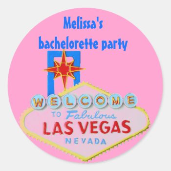 Pink Las Vegas Bachelorette Classic Round Sticker by Rebecca_Reeder at Zazzle