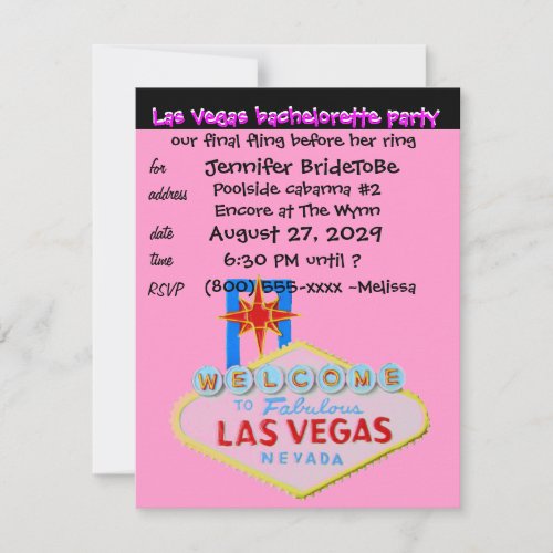 Pink Las Vegas Bachelorette Party Invitation