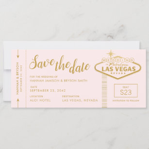Pink Las Vegas Boarding Pass Save the Date Card