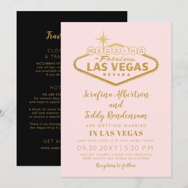 Pink Las Vegas Fabulous Destination Wedding Invitation (Front/Back)