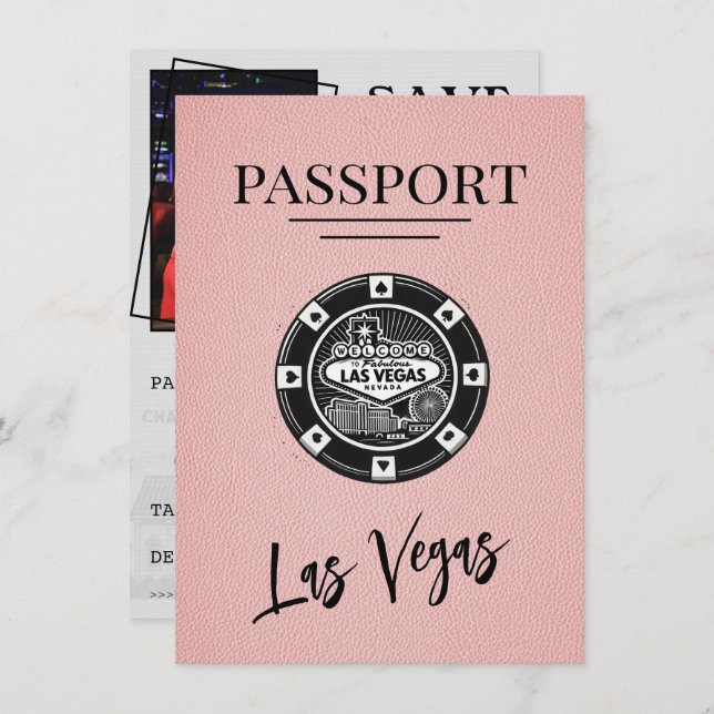 Pink Las Vegas Passport Save The Date (Front/Back)