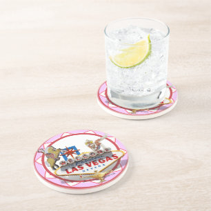 Pink Las Vegas Poker Chip Drink Coaster