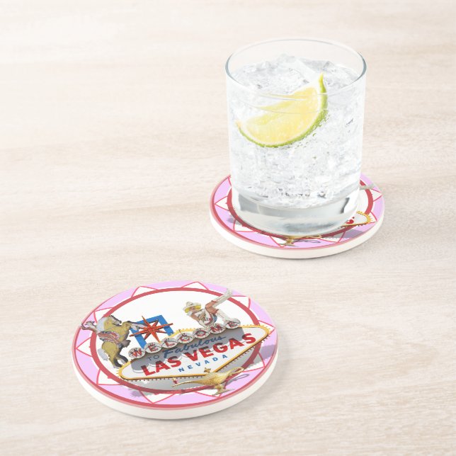 Pink Las Vegas Poker Chip Drink Coaster (Side)