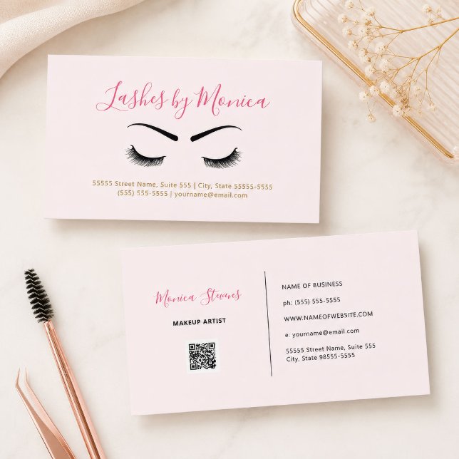 Pink Lash Brow Minimal Script Business Card (Pink Lash Brow Minimal Script Business Card
)