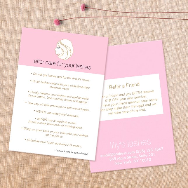 Pink Lash Extensions Girl Aftercare Referral Card (Creator Uploaded)