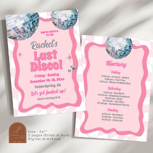 Pink Last Disco Groovy Bachelorette Party Invitation