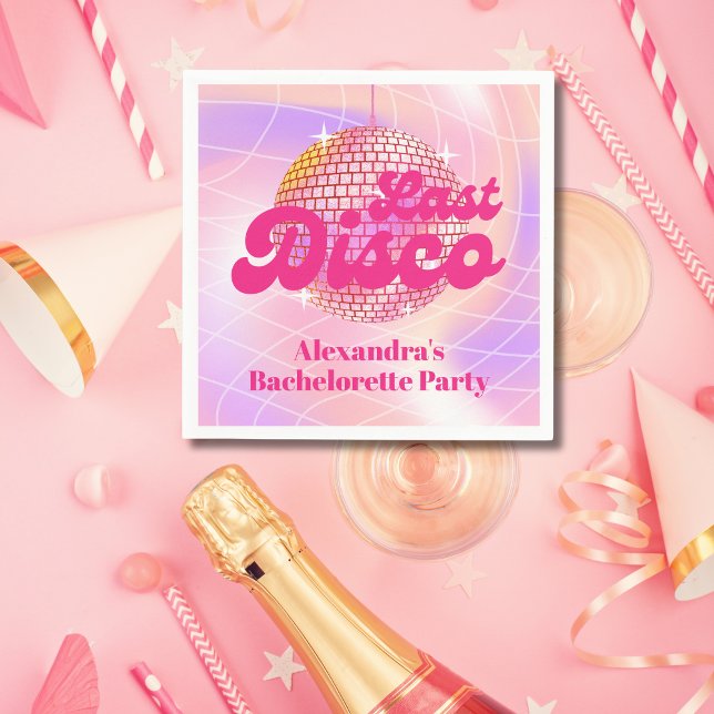 Pink Last Disco Retro 70's Bachelorette Party Napkins (Creator Uploaded)