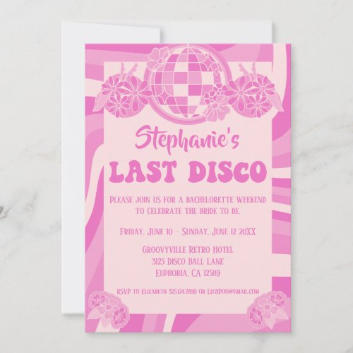 Pink Last Disco Retro Bachelorette Invitation