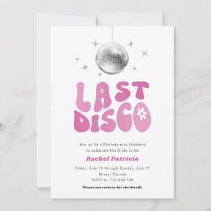Pink Last Disco, Simple Retro Bachelorette Weekend Invitation
