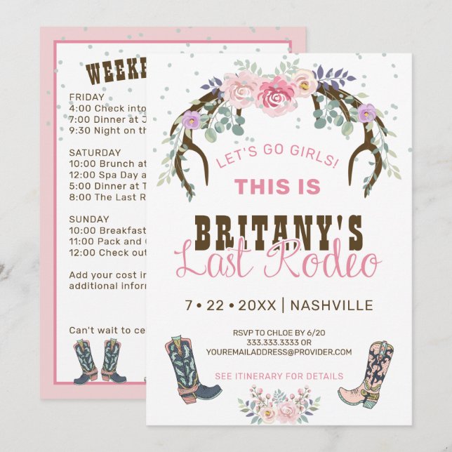 Pink Last Rodeo Bachelorette Party Invitation (Front/Back)