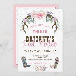 Pink Last Rodeo Bachelorette Party Invitation