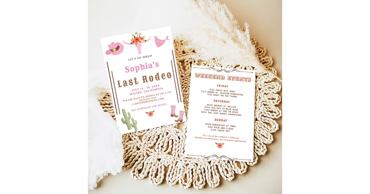 Pink Last Rodeo Cowgirl Bachelorette Party Invitation | Zazzle
